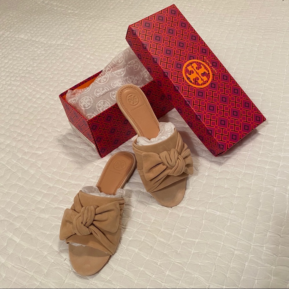 Tory Burch Annabelle Bow Slide Suede, Size 6.5